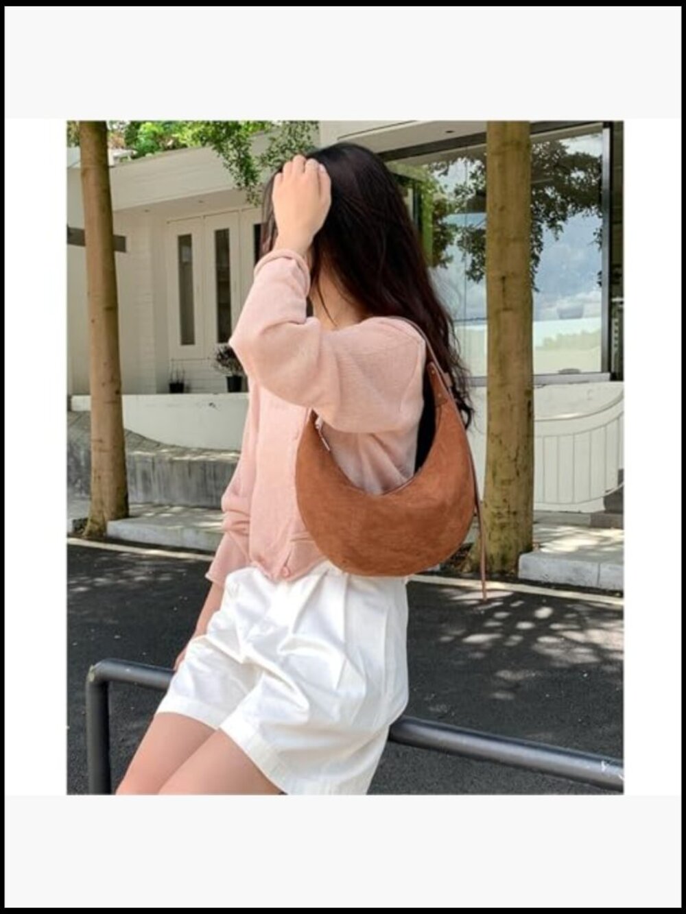 Faux Suede Crescent Hobo Shoulder Bag Women Trendy Purse Adjustable Strap Zipper - Picture 2 of 7